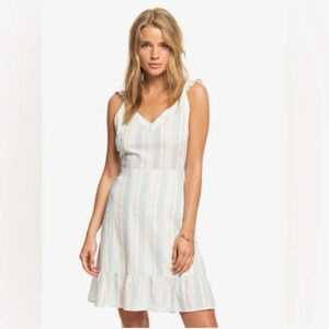 ROXY Sunday With You Strappy‎ Dress in Snow White Omega Stripe